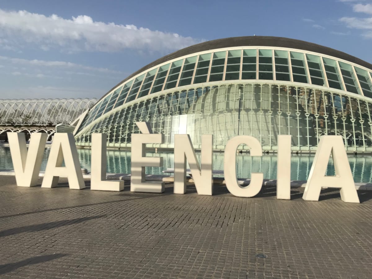 Valencia spelled out in giant letters at the City of Arts and Sciences Complex.