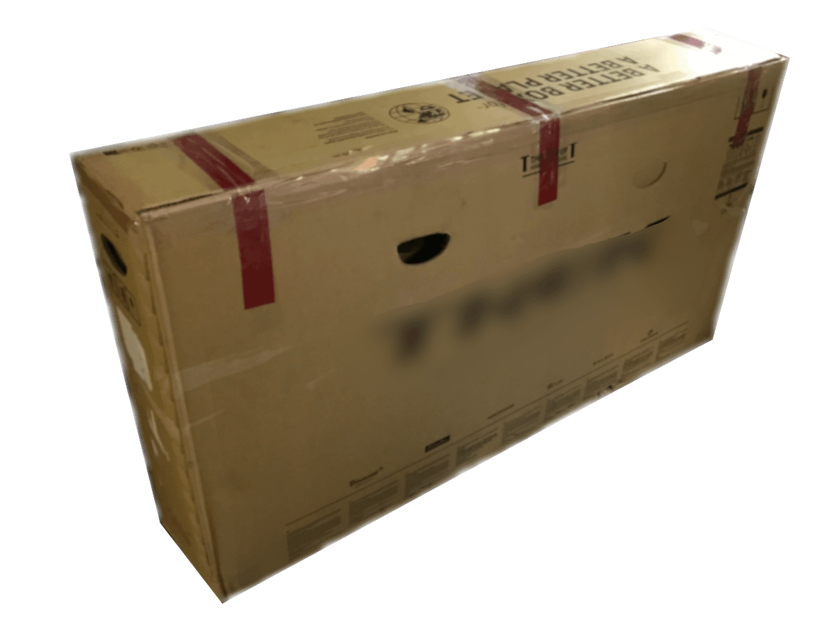 A taped and sealed bike box over transparent background.