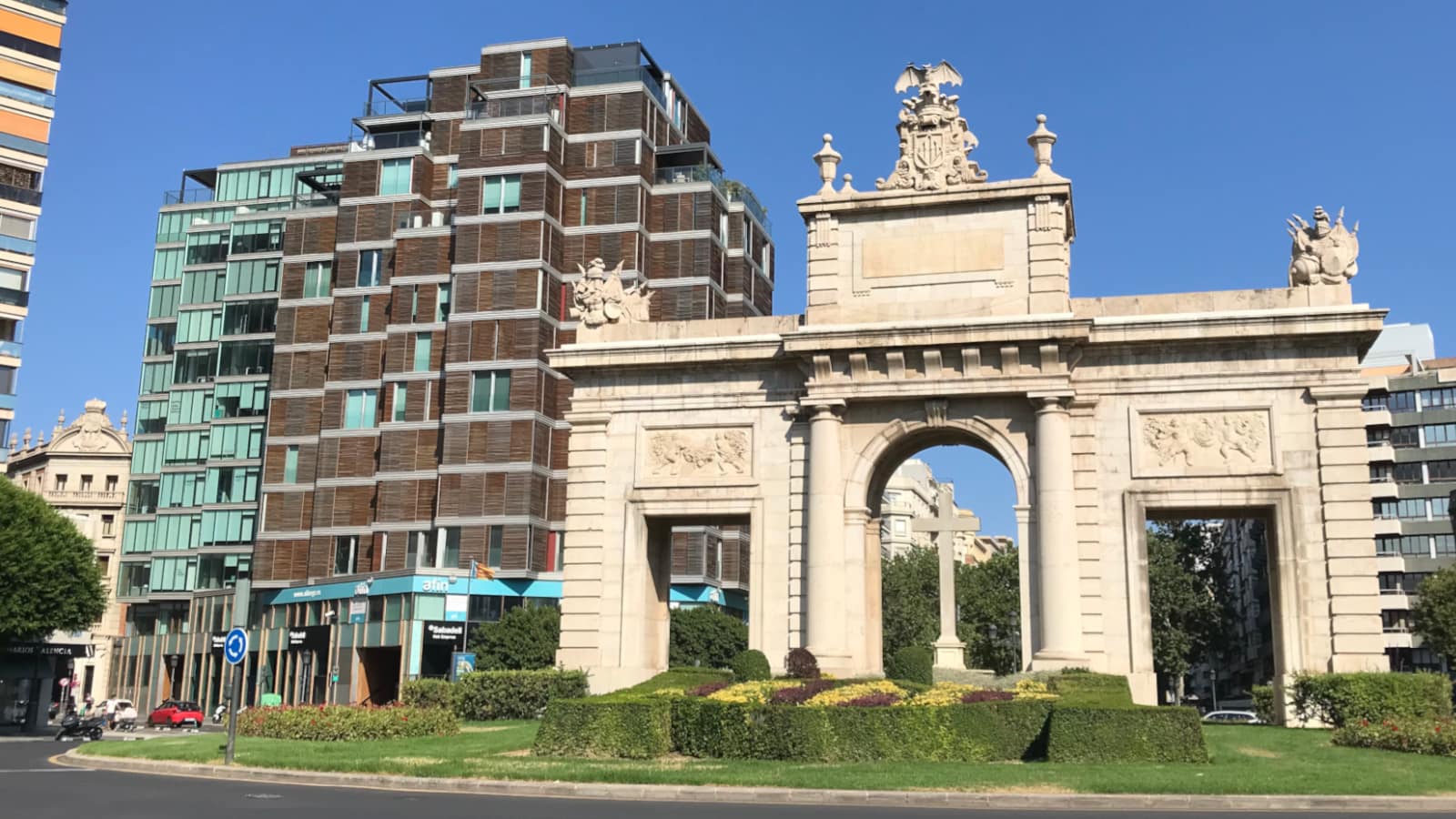 The arch of Plaza de la Puerta del Mar in Valencia
