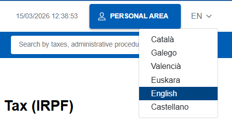 Screen capture of drop-down menu showing languages available for the online help guide.