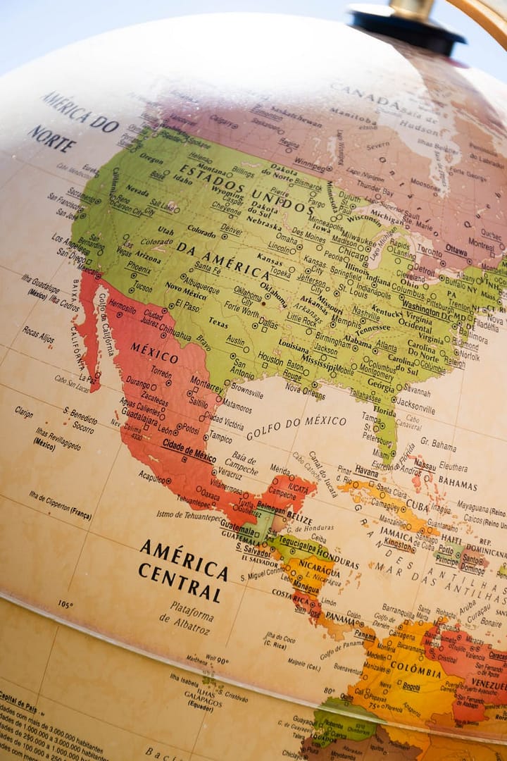 colorful map of north america on globe