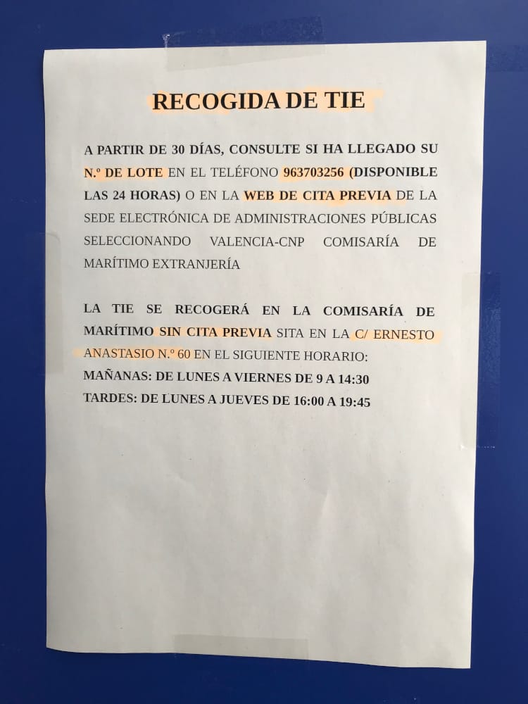 Recogida de TIE sign